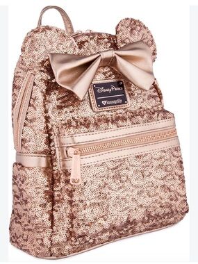 Loungefly X Disney Parks Sequin Bow Mini Backpack - Rose Gold Like New cond.
